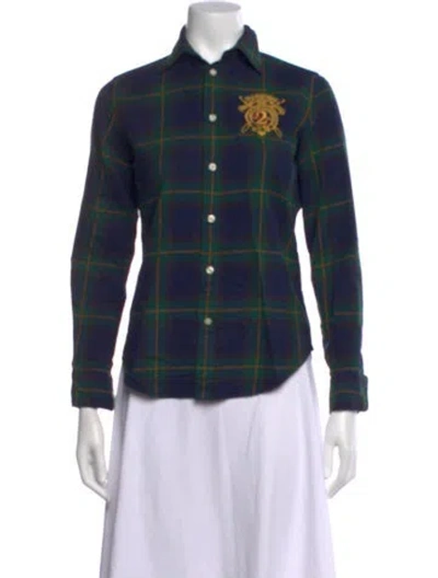 Pre-owned Ralph Lauren Plaid Print Long Sleeve Button-up Top In Blue/green