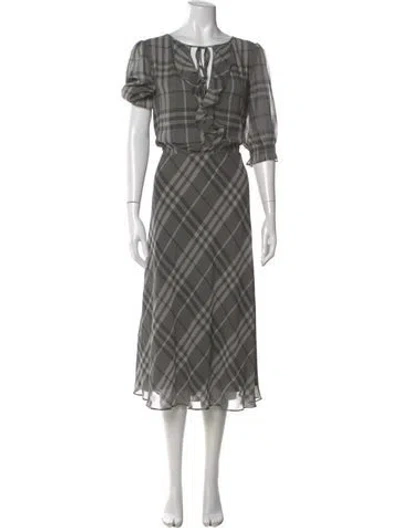 Pre-owned Ralph Lauren Plaid Print Midi Length Dress In Gray