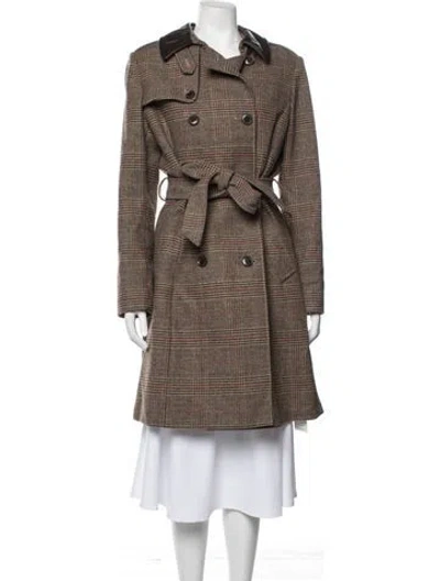 Pre-owned Ralph Lauren Plaid Print Trench Coat In Brown