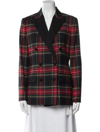 Pre-owned Ralph Lauren Plaid Print V-neck Sweater In Red