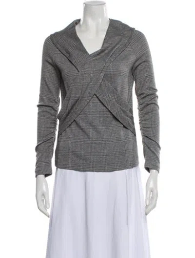Pre-owned Ralph Lauren Plaid Print V-neck Top In Gray
