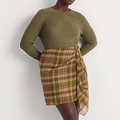 Ralph Lauren Plaid Ruffle Trim Skirt In Farm Olive In Multi