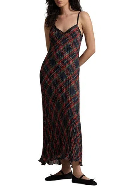 Ralph Lauren Plaid Shiny Lamé Slipdress In Multi