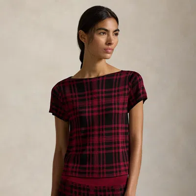 Ralph Lauren Plaid Short-sleeve Sweater In Burgundy