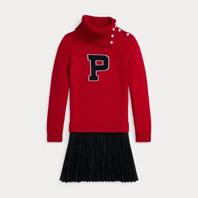Polo Ralph Lauren Kids' Plaid-skirt Cotton Roll Neck Dress In Red