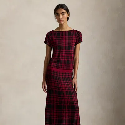 Ralph Lauren Plaid Sweater Skirt In Burgundy