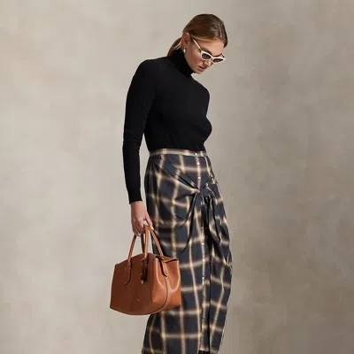 Ralph Lauren Plaid Tie-front Skirt In Blue