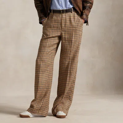 Polo Ralph Lauren Plaid Tweed Wide-leg Pant In Country Plaid In Brown