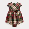 Ralph Lauren Plaid Twill Dress & Bloomer In Brown