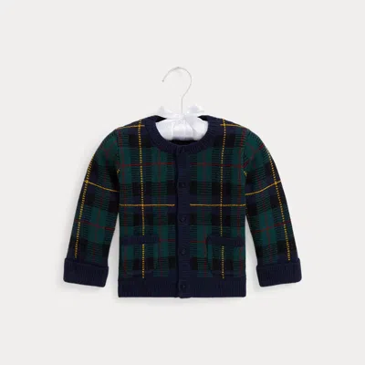 Ralph Lauren Babies'  Plaid Washable Wool Cardigan In Blue