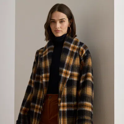 Ralph Lauren Plaid Wool-blend Shawl-collar Wrap Coat In Multi