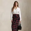 Polo Ralph Lauren Plaid Wool-blend Wrap Skirt In Red Black Multi Plaid
