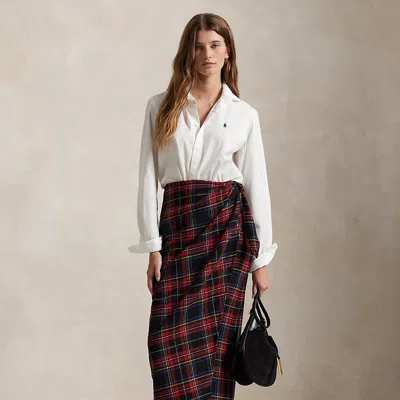 Polo Ralph Lauren Plaid Wool-blend Wrap Skirt In Red Black Multi Plaid