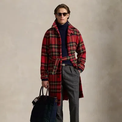 Ralph Lauren Plaid Wool Tweed Balmacaan Coat In Red