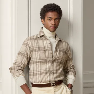 Ralph Lauren Plaid Wool-silk-cashmere Shirt In Taupe In Neutral