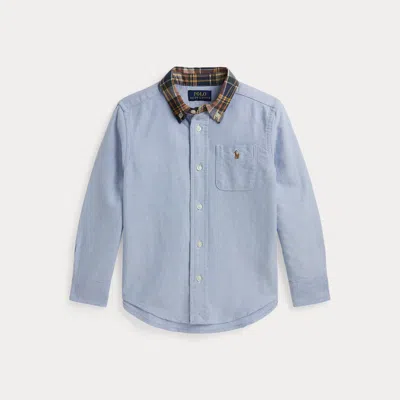 Ralph Lauren Kids' Plaid-collar Cotton Oxford Shirt In Blue