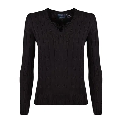 Ralph Lauren Plaited Cotton V-neck Sweater Black