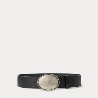 Ralph Lauren Plaque-buckle Calfskin Wide Belt In Black