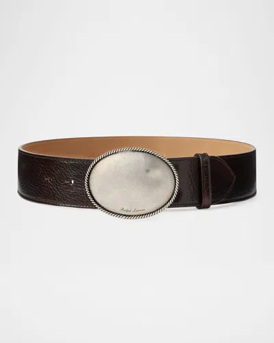 Ralph Lauren Plaque-buckle Calfskin Belt In Black