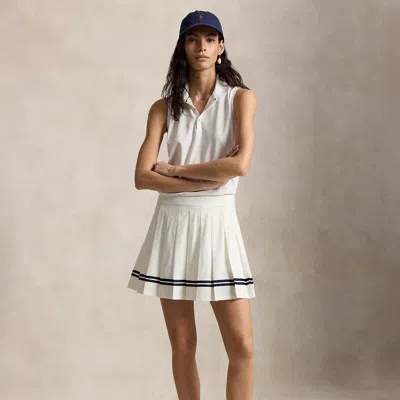 Ralph Lauren Pleated A-line Performance Skort In Ceramic White/refined Navy