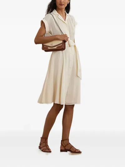 Ralph Lauren Pleated Belted Shirt Dress In Neutral
