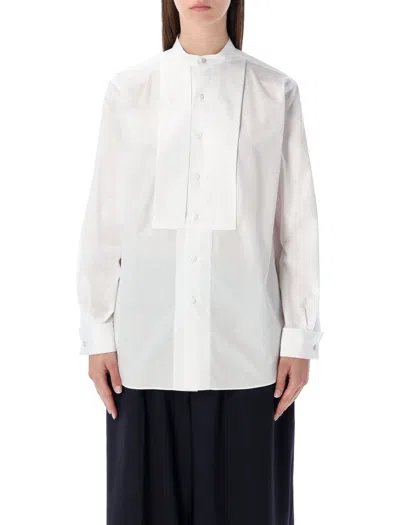 Ralph Lauren Pleated Bib Kirstin Cotton Shirt In White