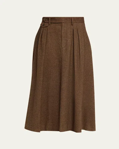 Ralph Lauren Pleated Birdseye Tweed Midi Skirt In Brown