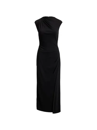 Ralph Lauren Pleated Boat Neck Maxi Dress In Black