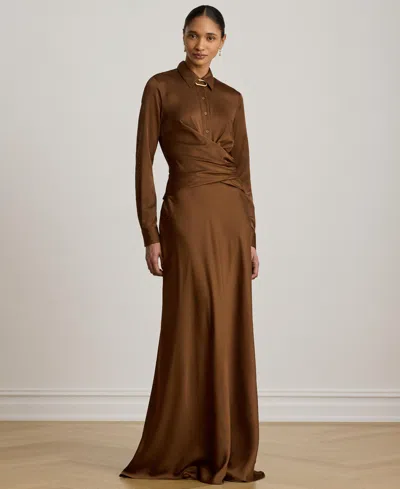 Ralph Lauren Pleated Button-up Maxi Gown Dress In Black