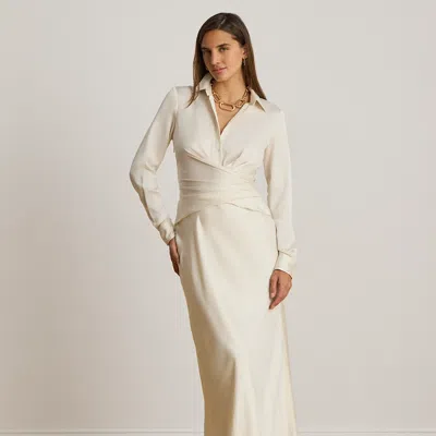 Ralph Lauren Pleated Button-up Charmeuse Gown In Mascarpone Cream In White