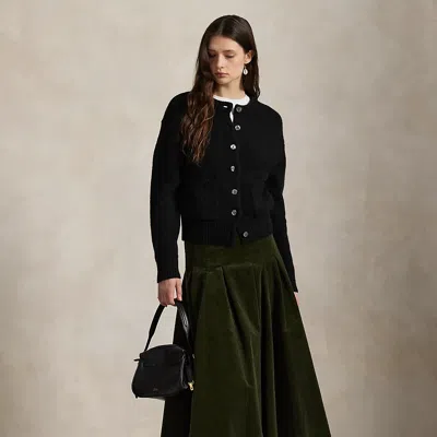 Ralph Lauren Pleated Corduroy Skirt In Green