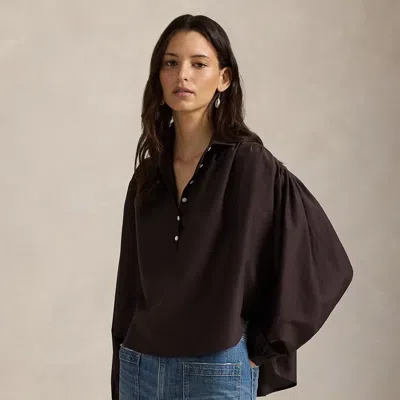 Ralph Lauren Pleated Cotton-silk Blouse In Brown