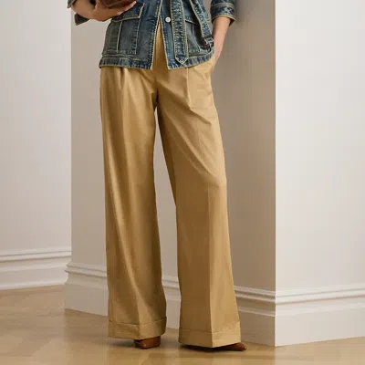 Ralph Lauren Pleated Cotton Twill Wide-leg Pant In Brown