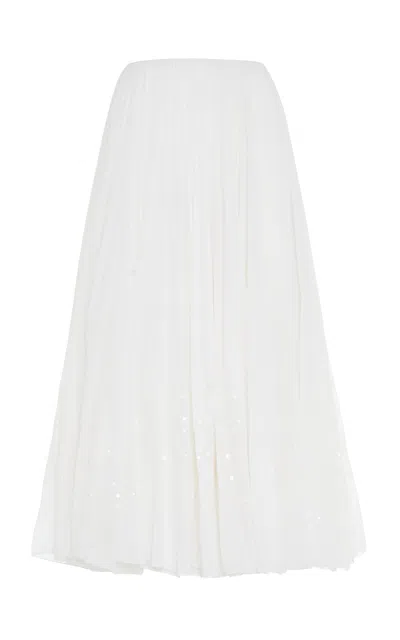 Polo Ralph Lauren Pleated Cotton Voile Midi Skirt In White
