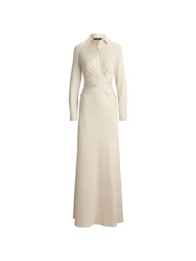 Ralph Lauren Pleated Crisscross-waist Maxi Gown In White