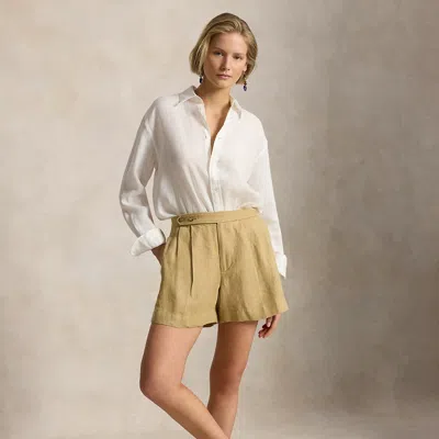 Polo Ralph Lauren Pleated Délavé Linen Short In Classic Camel In Brown