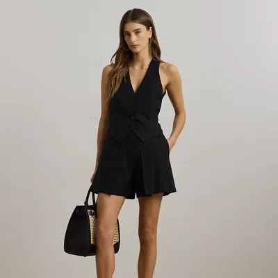 Ralph Lauren Pleated High-rise Cotton-blend Short In Black