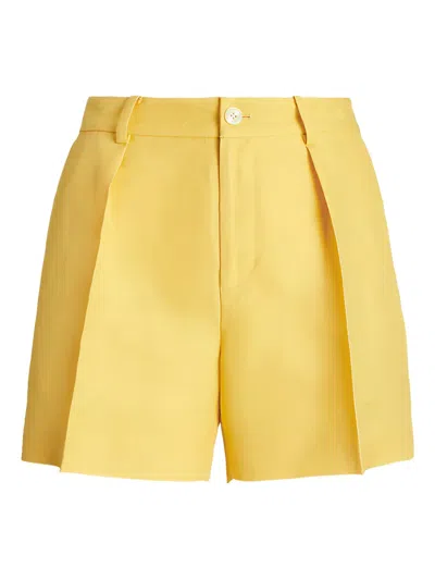 Ralph Lauren Pleated High-waisted Shorts In Yellow