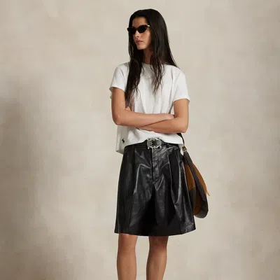 Ralph Lauren Pleated Leather Short In Black