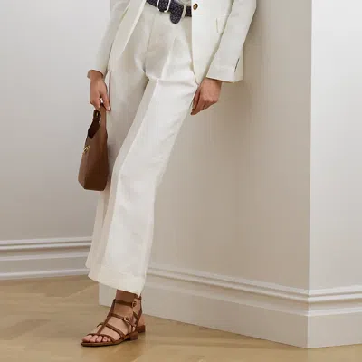 Ralph Lauren Pleated Linen-blend Twill Wide-leg Pant In White