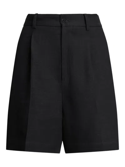 Ralph Lauren Pleated Linen Tailored Shorts In Black