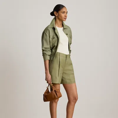Ralph Lauren Pleated Linen-blend Twill Short In Light Agave In Green