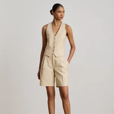 Ralph Lauren Pleated Linen-cotton Tweed Bermuda Short In Tan/cream Multi In Brown