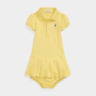 Ralph Lauren Babies' Pleated Mesh Polo Dress & Bloomer In Banana Peel