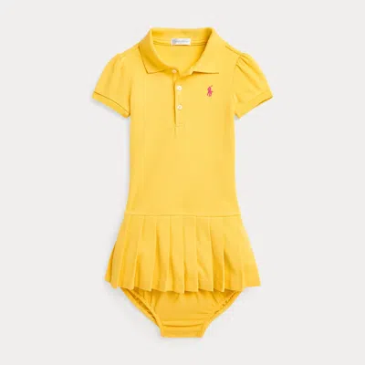 Ralph Lauren Kids' Pleated Mesh Polo Dress & Bloomer In Yellow