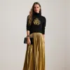 Ralph Lauren Pleated Metallic Chiffon Skirt In Black