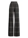 Ralph Lauren Jody Plaid Wool Pleated Wide-leg Pants In Gray