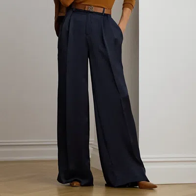 Ralph Lauren Pleated Satin Charmeuse Wide-leg Pant In Blue