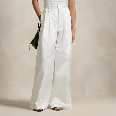 Ralph Lauren Pleated Satin Wide-leg Pant In White