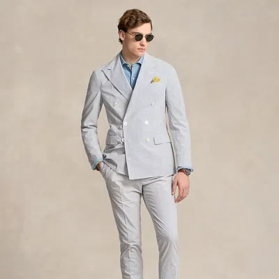 Ralph Lauren Pleated Seersucker Suit Trouser In Vintage Blue/cream